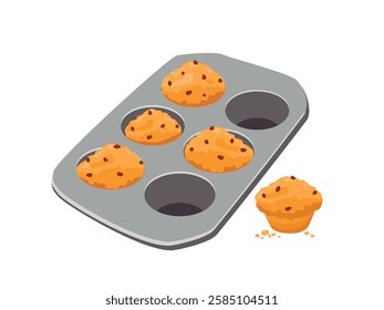 Homemade cakes in baking molds. Cartoon vector illustration.