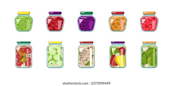 Homemade canned food on white background