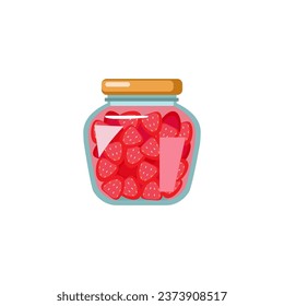 Homemade canned strawberry on white background