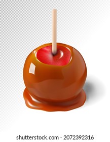 Homemade Caramel Apple on a transparent Background. Realistic vector, 3d illustration