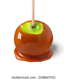 Homemade Caramel Apple on a white Background. Realistic vector, 3d illustration