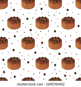 Tortas caseras de chocolate sin fisuras con arándanos y bolas de chocolate con galletas de chocolate dispersas