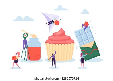 Homemade Chocolate Sweets Food Production. Confectioner Making Tasty Berry Cake and Jam in Glass Jar. Handmade Organic Confectionery Manufacturing Business Line Flat Cartoon Vector Illustration