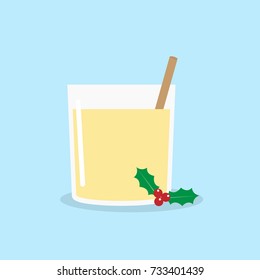 Homemade Christmas Eggnog With Cinnamon. Vector Illustration