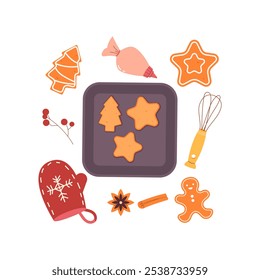 Homemade Christmas ginger biscuits. Vector illustration