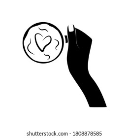 homemade coffee with whipped milk and heart shape . Cartoon icon for packaging. Foam electric mixer. Stock vector illustration, white background