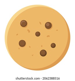 Homemade Cookie with chocolate crumb. Flat Style. Traditional chocolate chip cookie for logo, sticker, print, label, recipe, menu, package, bakery design and decoration
