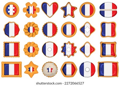 Homemade cookie with flag country France in tasty biscuit, cookie consist of sign flag country France on natural biscuit, fresh biscuit cookie with flag country France it new collectible sweet food