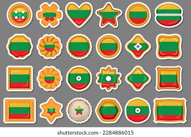 Homemade cookie with flag country Lithuania in tasty biscuit, cookie consist of sign flag country Lithuania on natural biscuit, fresh biscuit cookie with flag country Lithuania it collectible new food