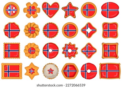 Homemade cookie with flag country Norway in tasty biscuit, cookie consist of sign flag country Norway on natural biscuit, fresh biscuit cookie with flag country Norway it collectible sweet taste food