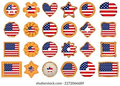 Homemade cookie with flag country USA in tasty biscuit, cookie consisting of sign flag country USA on natural yummy biscuit, savory biscuit cookie with flag country USA it new collectible sweet food