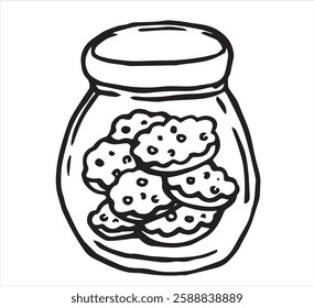 homemade cookie in jar. vector illustration in doodle style.