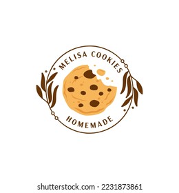 homemade cookie logo badge circle with floral element decoration frame