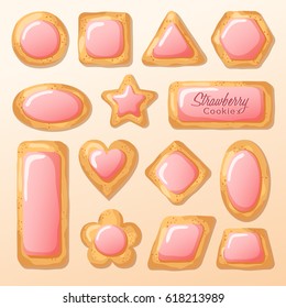 Homemade Cookies and Biscuit with Strawberry Milk Cream : Vector Illustration