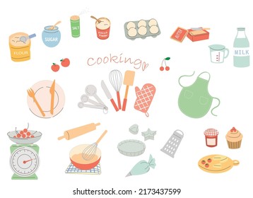Homemade cooking illustration. Ingredient and utensils.