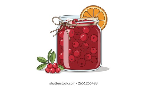 Cranberry caseiro laranja preserve com bagas frescas e enfeite cítrico