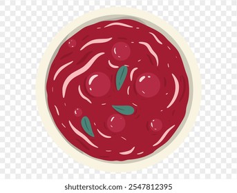 Homemade cranberry sauce in bowl with fresh cranberries and leaves on transparent background. Perfect for Thanksgiving and holiday dishes. vector