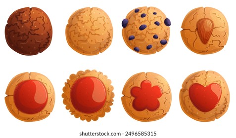 Homemade crunchy cookies set. Sweet pastry illustration isolated on white. Bakery poster, flyer menu design element.