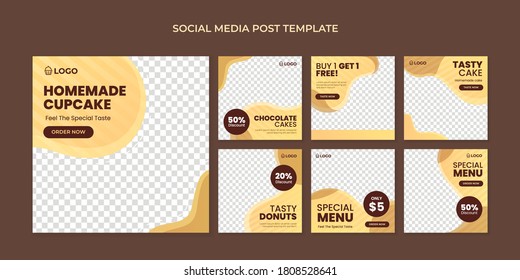 Homemade cupcake social media post template. Food square banner for cake shop