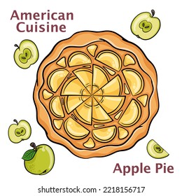 Homemade delicious fresh baked rustic apple pie on white background. American cuisine