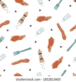 Homemade Delicious Smoked Bacon Vector Graphic Illustration Seamless Pattern for Background and Apparel Design