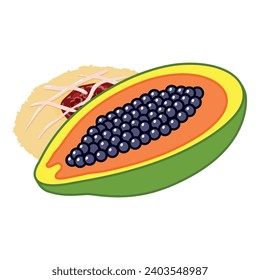 Homemade dessert icon isometric vector. Crispy fruit cookie half of fresh papaya. Dessert, food concept 242, 243 ? 259