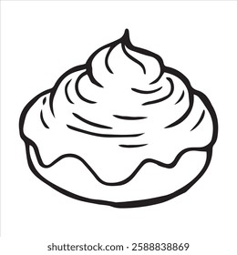 homemade dessert with whipped cream. vector illustration in doodle style