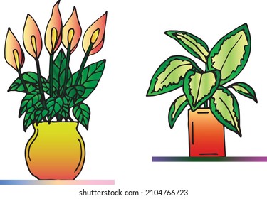 Homemade flowers in pots. Clipart for design