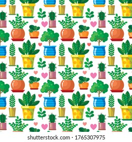 Homemade flowers in pots. Pattern.