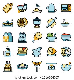 Homemade food icons set. Outline set of homemade food vector icons thin line color flat on white