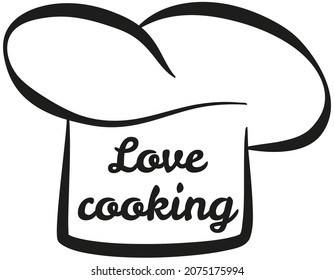 Homemade food logo design template. Graphic chefs hat icon symbol for cafe, restaurant, culinary. Modern linear love cooking label, emblem. Hand drawn lettering for food preparation, cooking