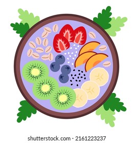 Homemade Freshness Smoothie bowl with fruits vector illustration. Superfood and Social media food trend. Breakfast Acai Bowl Healthy food