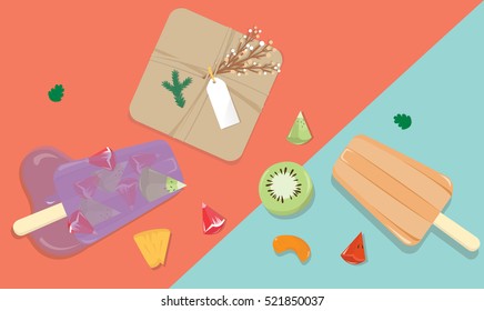 Homemade fruit popsicles with gift box