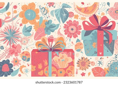 Homemade Gift package, christmas background with gifts banner vector art illustration.