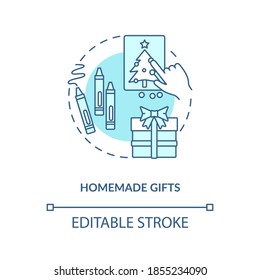 Homemade gifts concept icon. Christmas holiday idea thin line illustration. Festive handmade cards. Special meaning. Indoor activity. Vector isolated outline RGB color drawing. Editable stroke