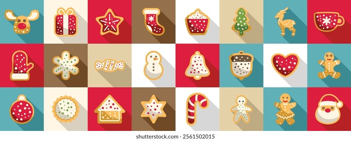 Homemade gingerbread icons set. Colorful christmas cookies icons represent traditional symbols celebrating winter holidays, perfect for festive projects
