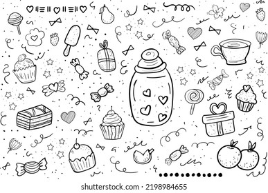 Homemade hand drawn candy, flour products from bakery or confectionery shops