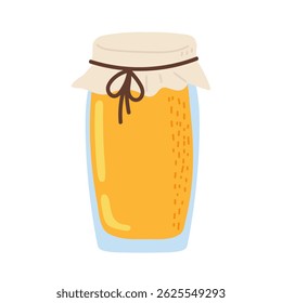 Homemade honey jar with a rustic design placed on a simple background