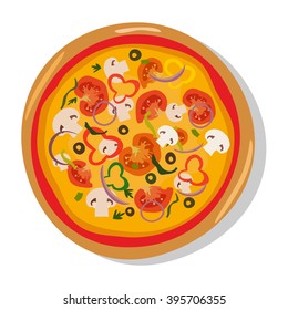 Homemade hot italian pizza icons. Pizza isolated on white, pepperoni pizza. Vector EPS10