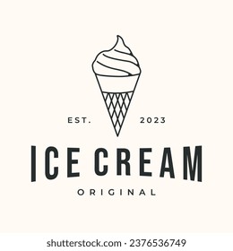 homemade ice cream cone line art logo vector minimalist illustration design, tasty ice cream symbol design