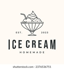 logotipo de arte de la línea de helado casero vector diseño de ilustración minimalista, diseño del logotipo de helado parfait