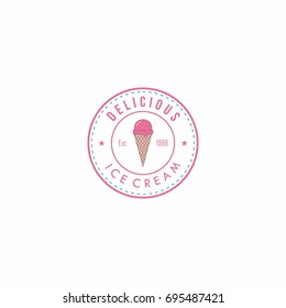 Homemade Ice Cream Logo Template, Stamp, Icon, Sign Vector Design