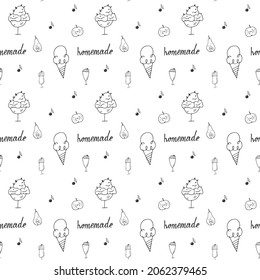 Homemade Ice Cream And Sweet Seamless Pattern Design. Vector Illustration.