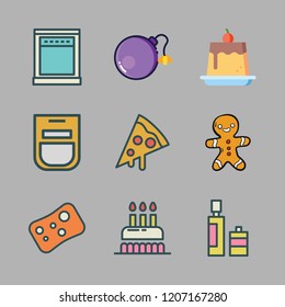 homemade icon set. vector set about oven, bomb, soap and gingerbread man icons set.