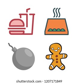 homemade icon set. vector set about bomb, oven, hamburger and gingerbread man icons set.
