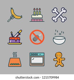 homemade icon set. vector set about bones, oven, sausage and cake icons set.