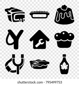 Homemade icons. set of 9 editable filled homemade icons such as sligshot, maple syrup, pie