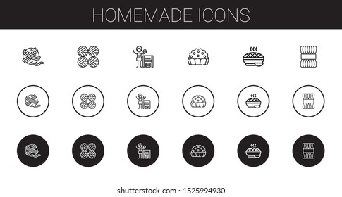 homemade icons set. Collection of homemade with yarn ball, wool balls, pie, wool. Editable and scalable homemade icons.