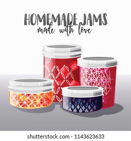 Homemade jams jars collection vector illustration