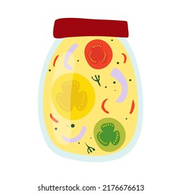 Homemade jar for preserving fruits and vegetables.Glass jars with canned vegetables, compotes and berry jams. Winter supplies. Autumn harvest season.